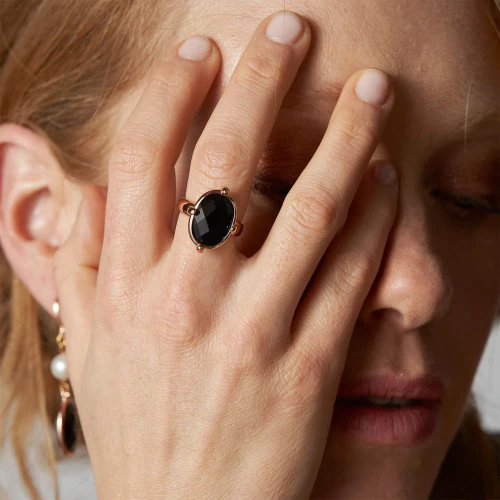Anello da Donna con pietra nera Jaipur in Bronzo Unoaerre 1AR 2187 - Image 2