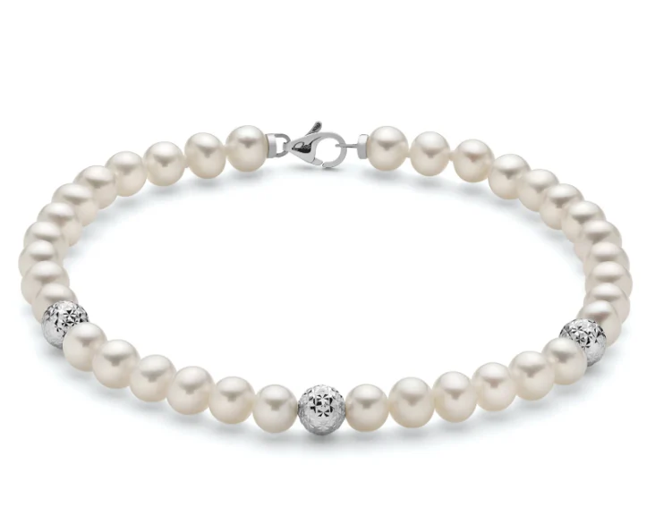 Bracciale di perle Oriente con tre sfere in oro bianco sfaccettate Miluna MIL PBR3237