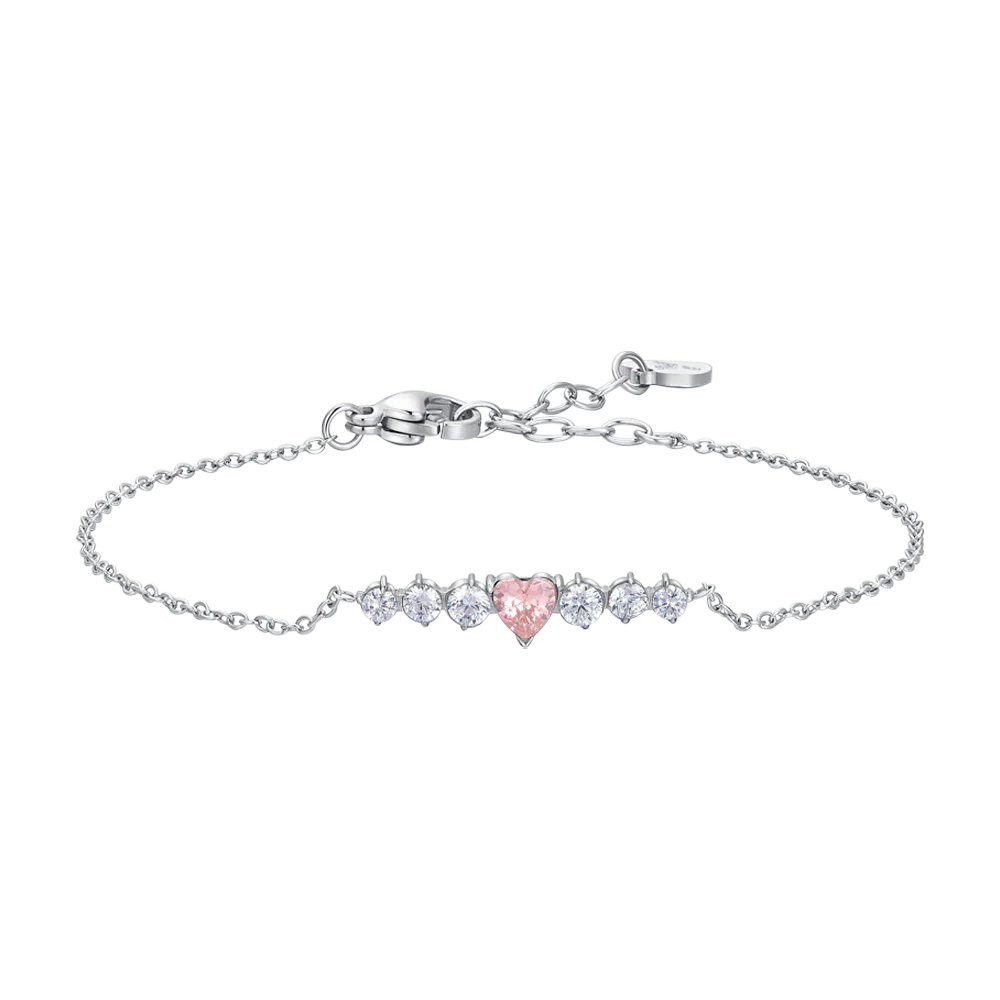 BRACCIALE DONNA IN ACCIAIO CON CUORE ROSA E CRISTALLI BIANCHI LUCA BARRA LB 2773