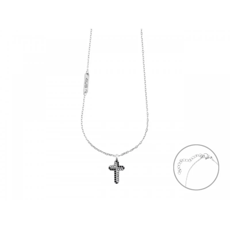 Collana Uomo 4US Cesare Paciotti Acciaio Croce zirconi Bianchi e neri 4UCL6970
