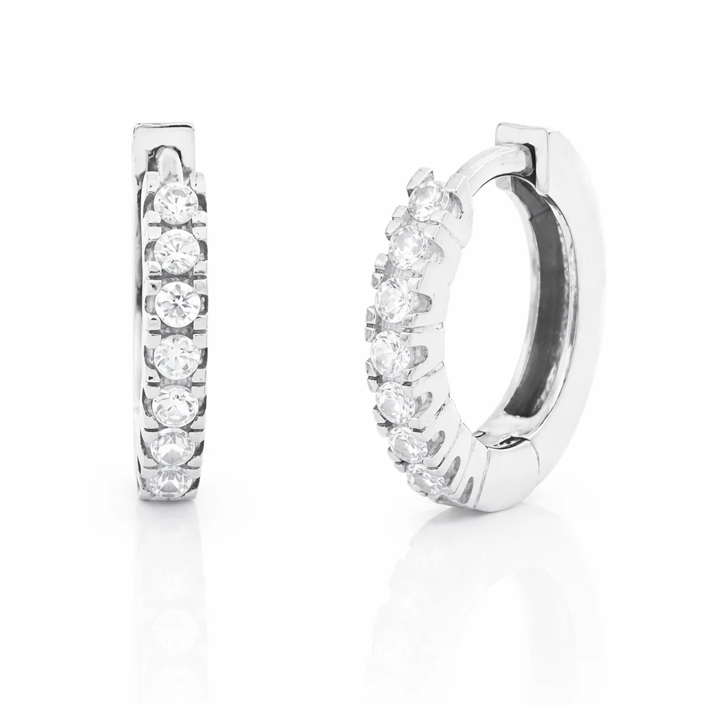 Orecchini da Donna a cerchio mini in argento bianco e zirconi Unoaerre 1AR 5820
