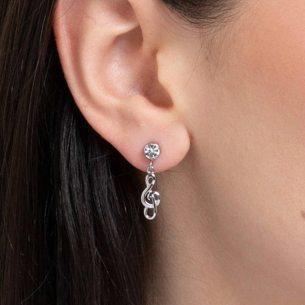 ORECCHINI DONNA IN ACCIAIO CON NOTA MUSICALE E ZIRCONE BIANCO LUCA BARRA LB OK1499 - Image 2